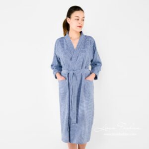 MARY LIN Bademantel blau 7 MARY blue striped linen women's robe