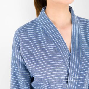 MARY LIN Bademantel blau 9 Stiped blue linen womens bathrobe.