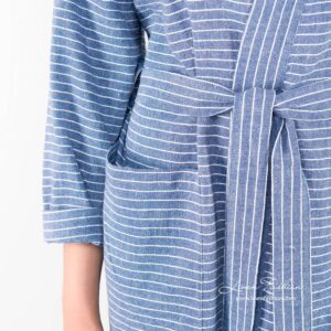 MARY LIN Bademantel blau 10 Linen womens robe in blue with a belt