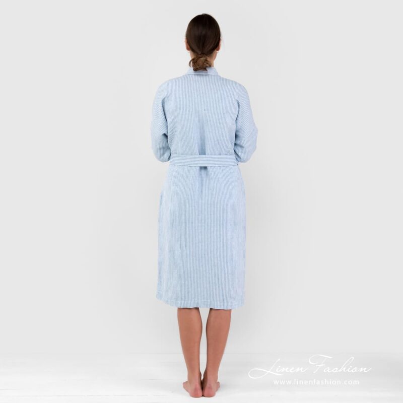 AIRA blue linen cotton bathrobe from back side