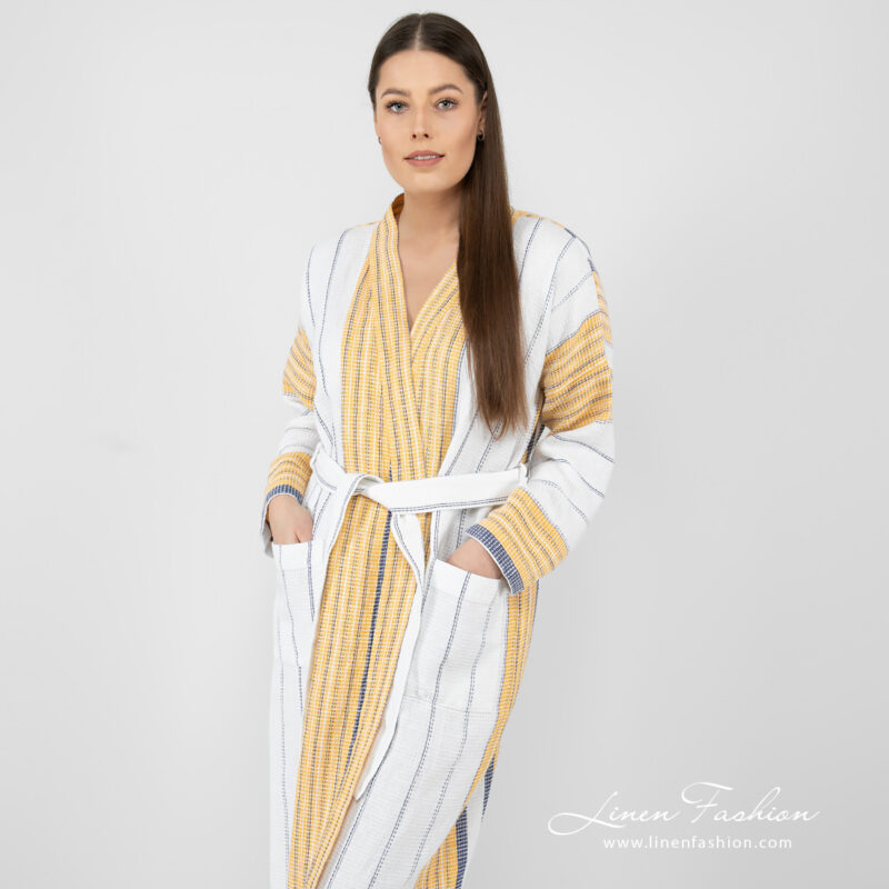 striped bathrobe linen cotton, washed.