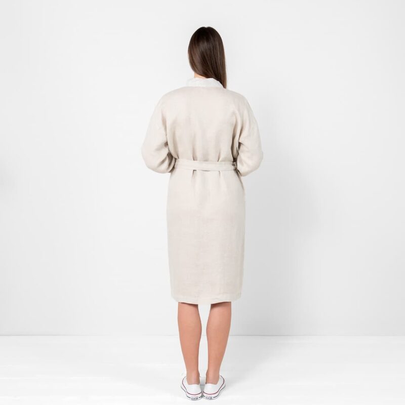 Beige bathrobe for women, wide waist tie
