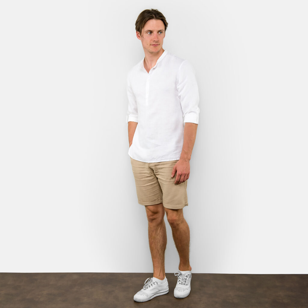 MARTIN Hemd weiß 2 White linen men's shirt, adjustable length sleeves