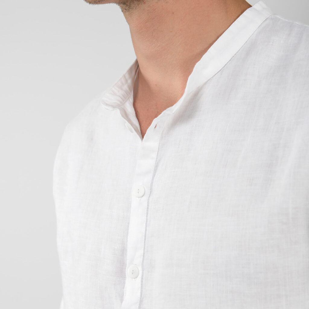 MARTIN Hemd weiß 3 White linen men's shirt, banded collar