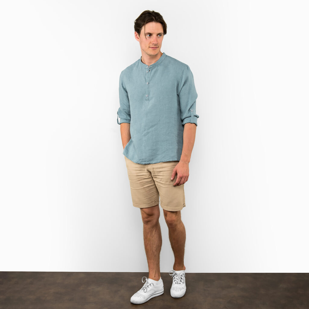 MARTIN Hemd grünblau 2 Aqua-blue linen men's shirt, adjustable length sleeves