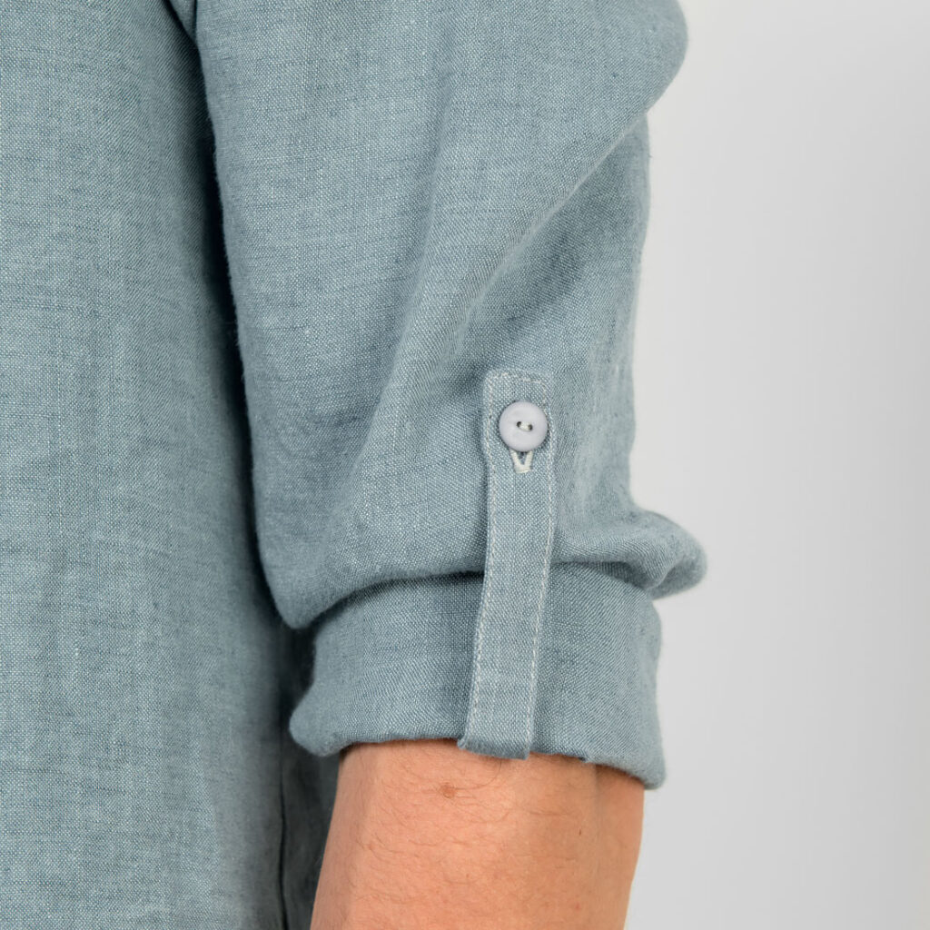 MARTIN Hemd grünblau 4 Aqua-blue linen men's shirt, sleeves with button