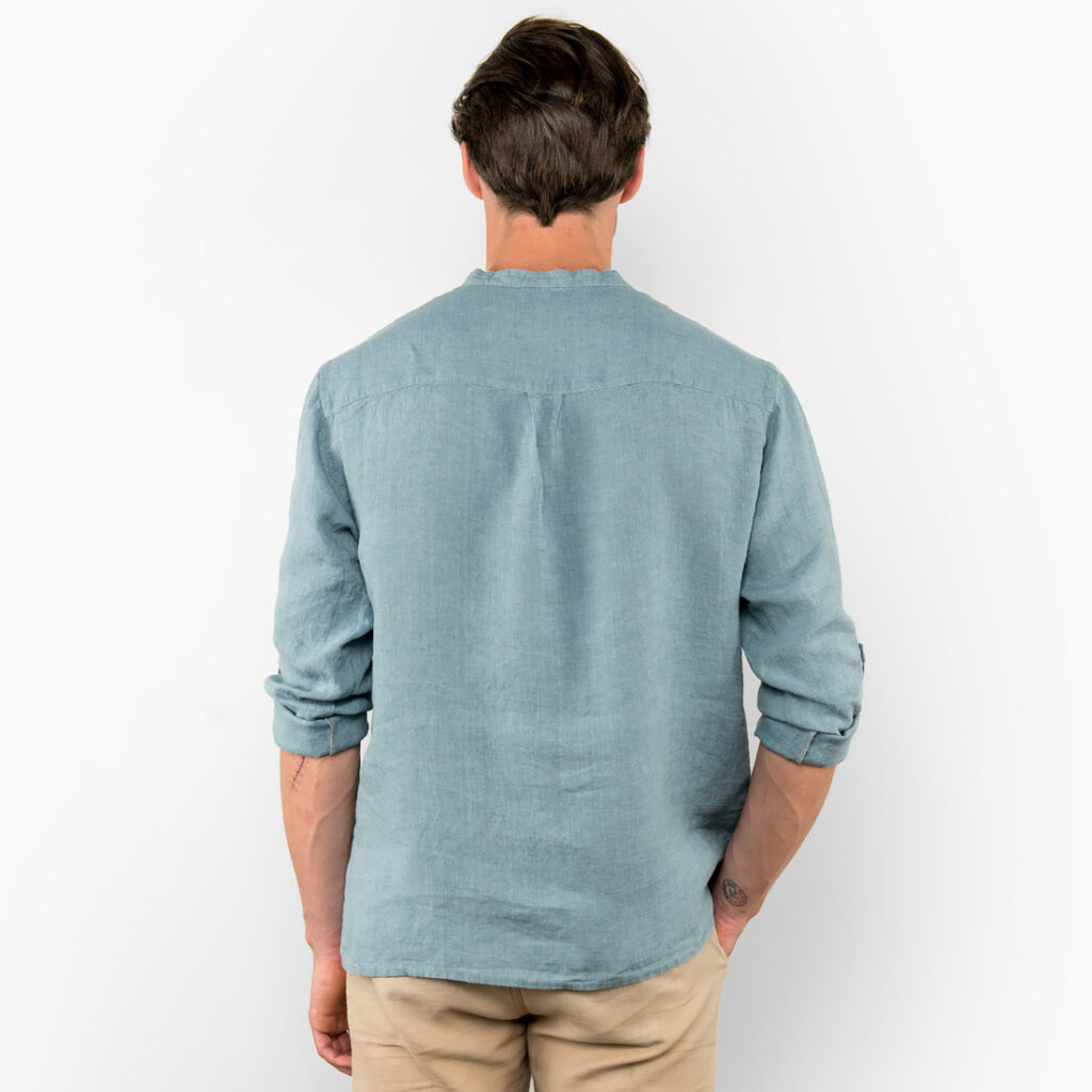 MARTIN Hemd grünblau 5 Aqua-blue linen men's shirt, backside