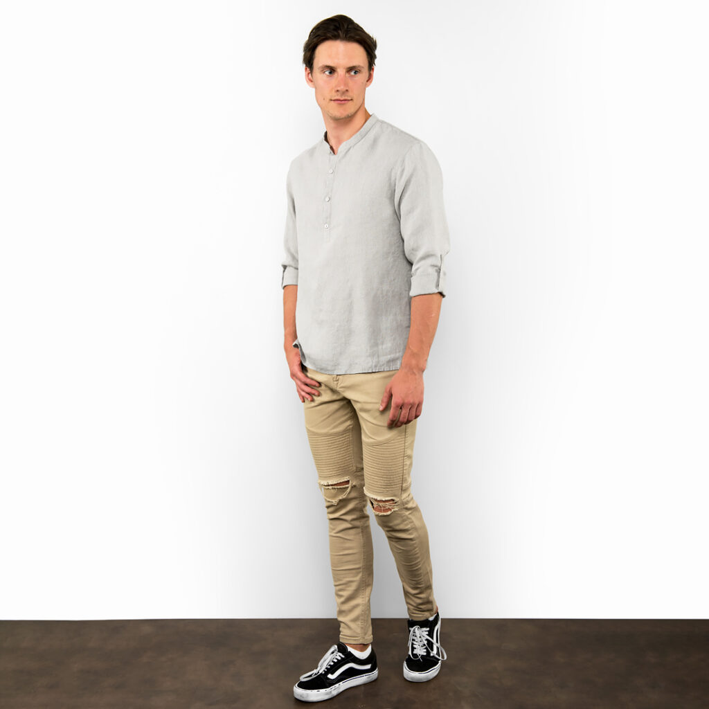 MARTIN Hemd hellgrau 2 Grey men's linen shirt, adjustable length sleeves