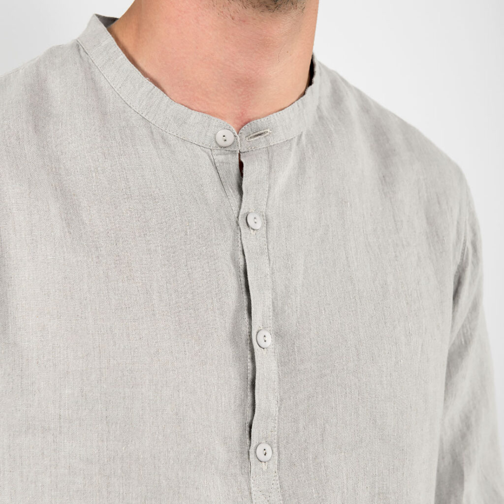 MARTIN Hemd hellgrau 4 Grey men's linen shirt, banded collar