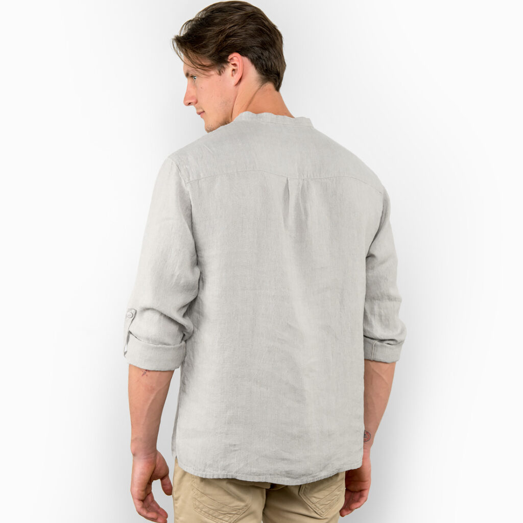 MARTIN Hemd hellgrau 5 Grey men's linen shirt, backside