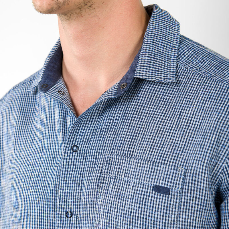 Checked blue linen men's shirt, regular collar