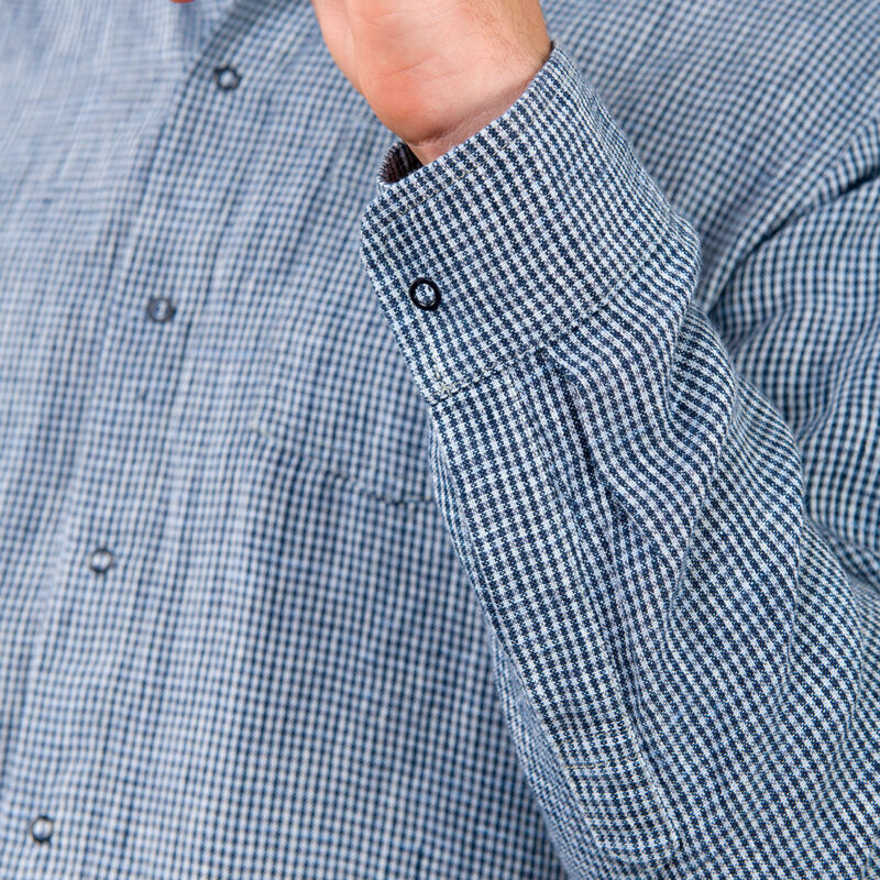 Checked blue linen men's shirt, sleeve cufs