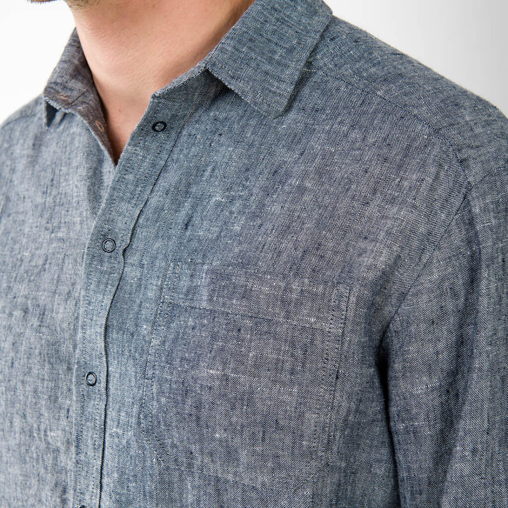 LONGO Hemd dunkelblau 3 Dark blue linen men's shirt, regular collar