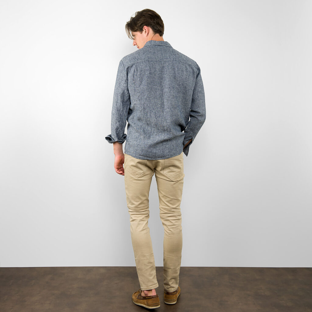 LONGO Hemd dunkelblau 5 Dark blue linen men's shirt, backside