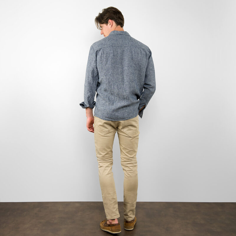 Dark blue linen men's shirt, backside