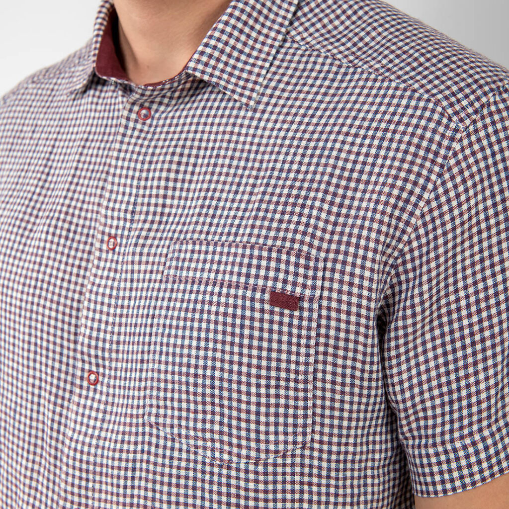HARVY Hemd violett 3 blue-violet checked linen men's shirt, snap buttons