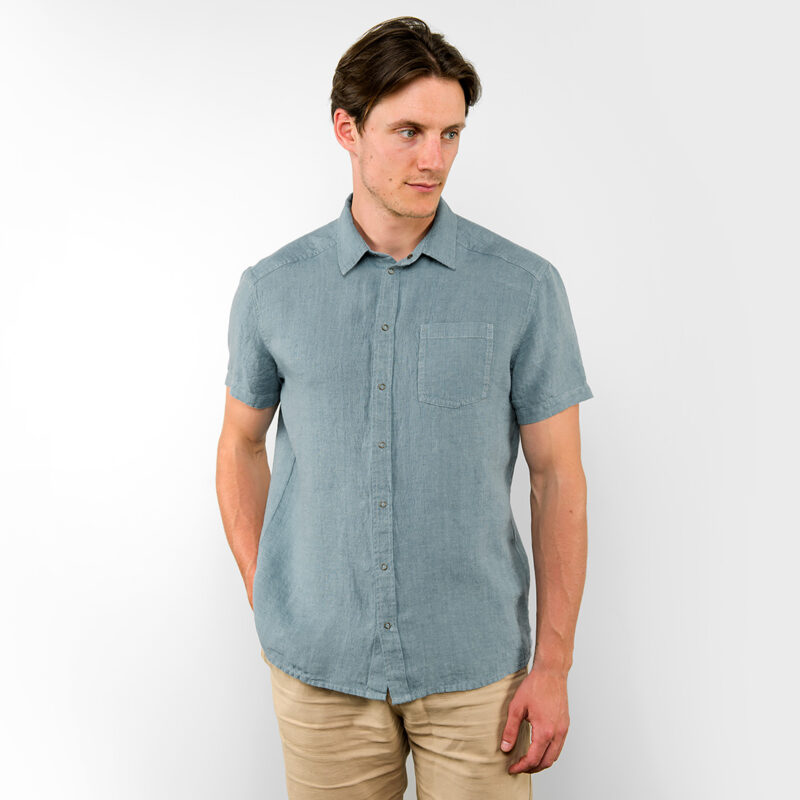 Aqua-blue linen men's shirt