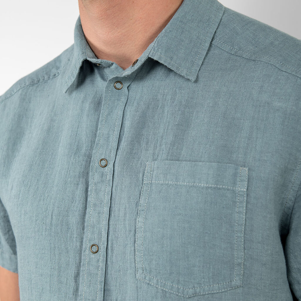 HARVY Hemd grünblau 3 Aqua-blue linen men's shirt, snap buttons