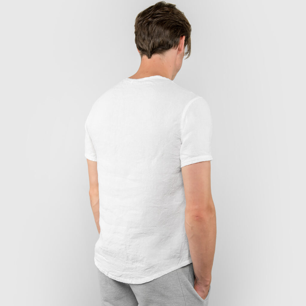 WINDO T-Shirt weiß 4 Simple white linen men's shirt, short sleeves