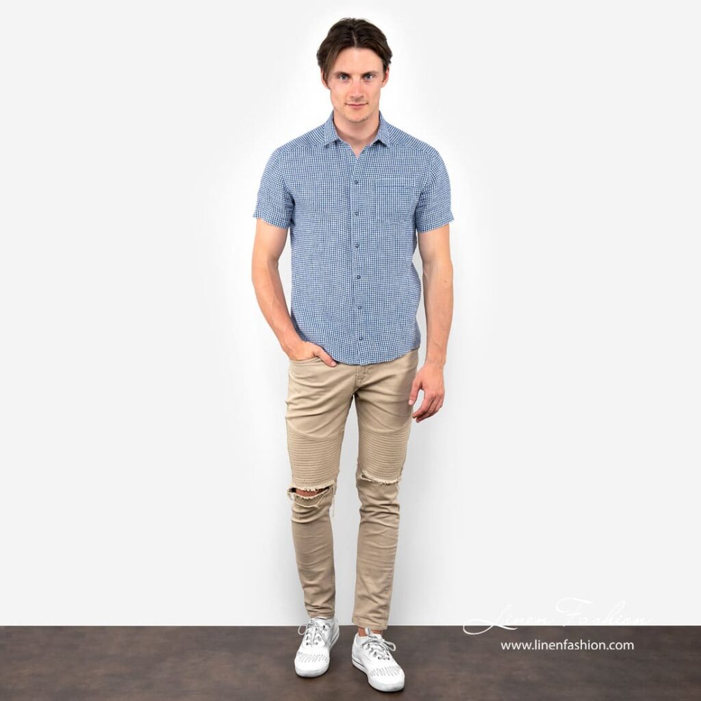 CORTO Hemd blau 2 CORTO blue linen checked shirt
