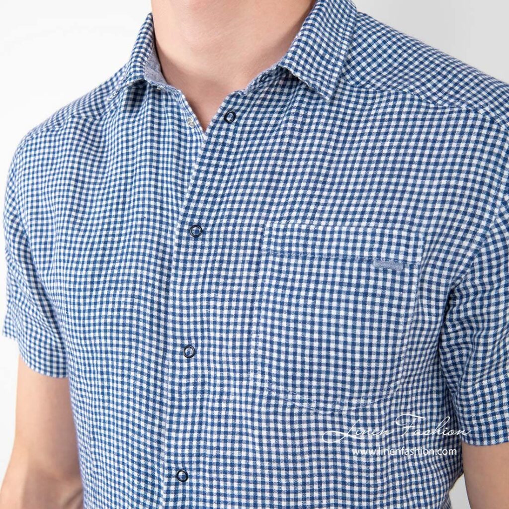 CORTO Hemd blau 3 CORTO blue linen checked shirt pocket