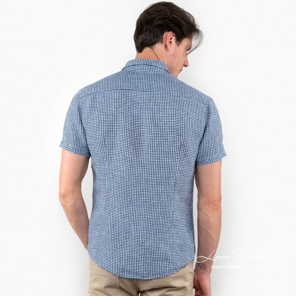 CORTO Hemd blau 4 CORTO blue linen checked shirt back side
