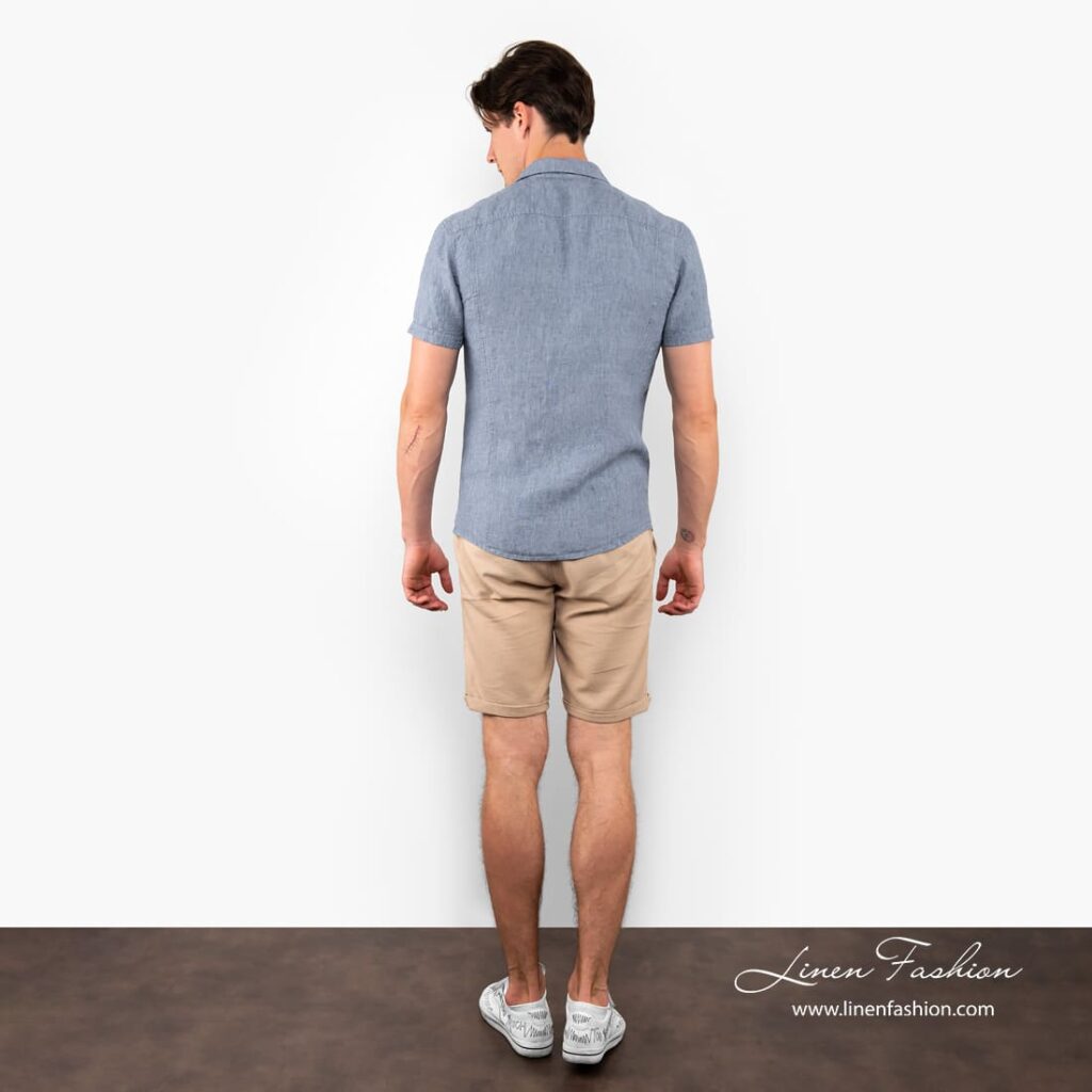 CORTO Bluse bläulich 4 CORTO bluish linen shirt back side