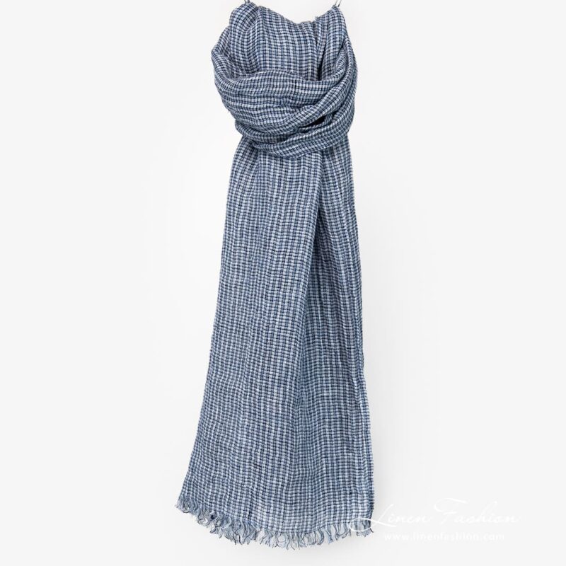 Linen blue ivory scarf full size