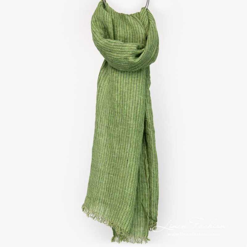 Green linen checked scarf full size