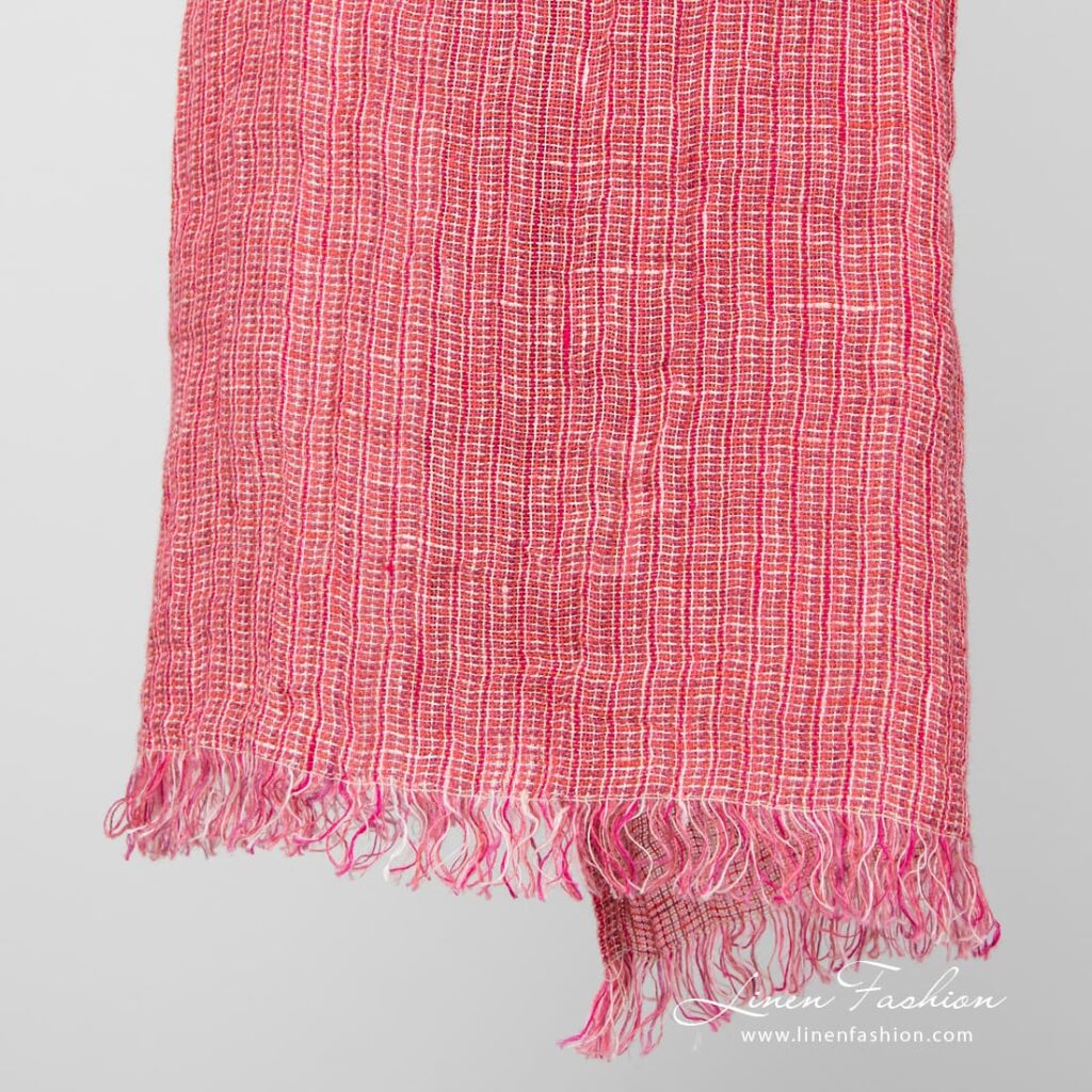 LOTTO MINI Schal rosa 3 Pink linen scarf fringes