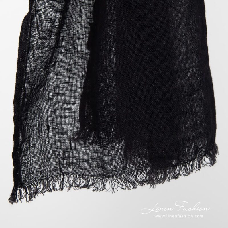 Black onyx linen scarf fringes