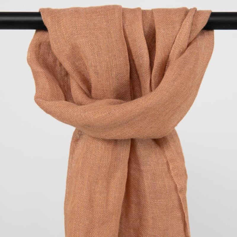 Light brown linen shawl plain weave washed