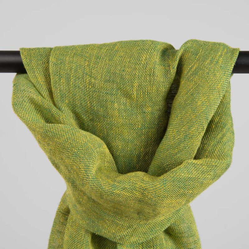 Yellow green linen shawl with fringe, washed