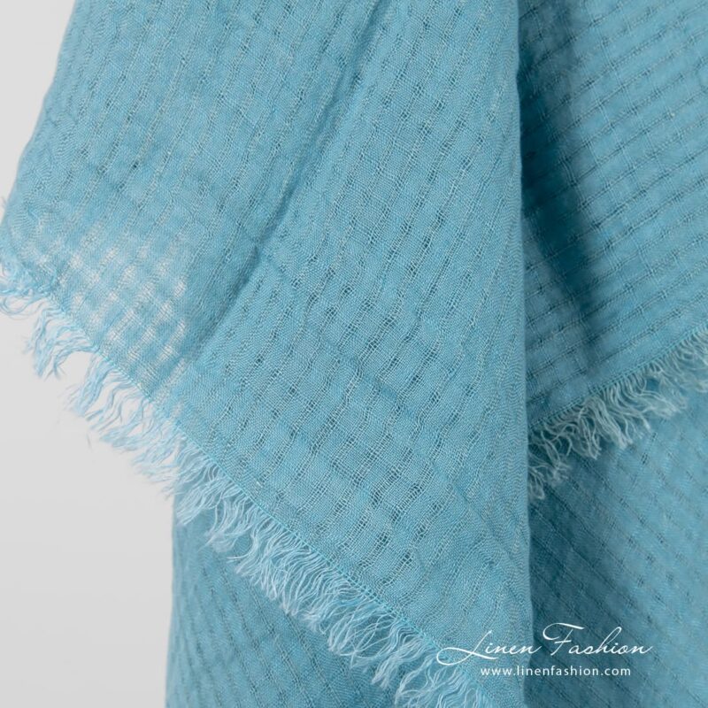 MARE blue linen scarf with fringes