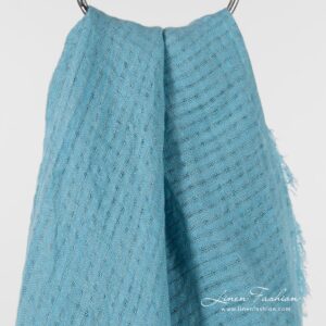 MARE blue linen scarf in openweave checks