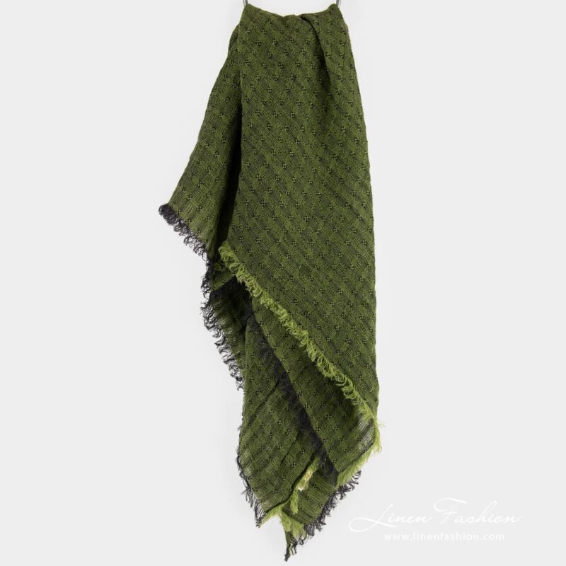 GALAXY green linen scarf in openweave checks