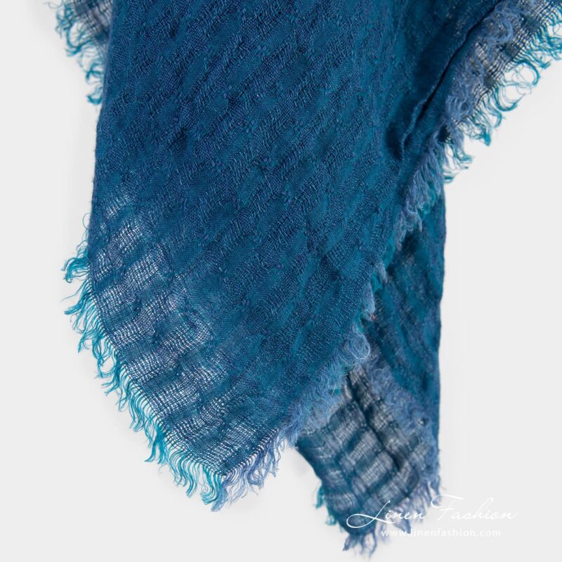 GALAXY blue 100% linen scarf with fringes