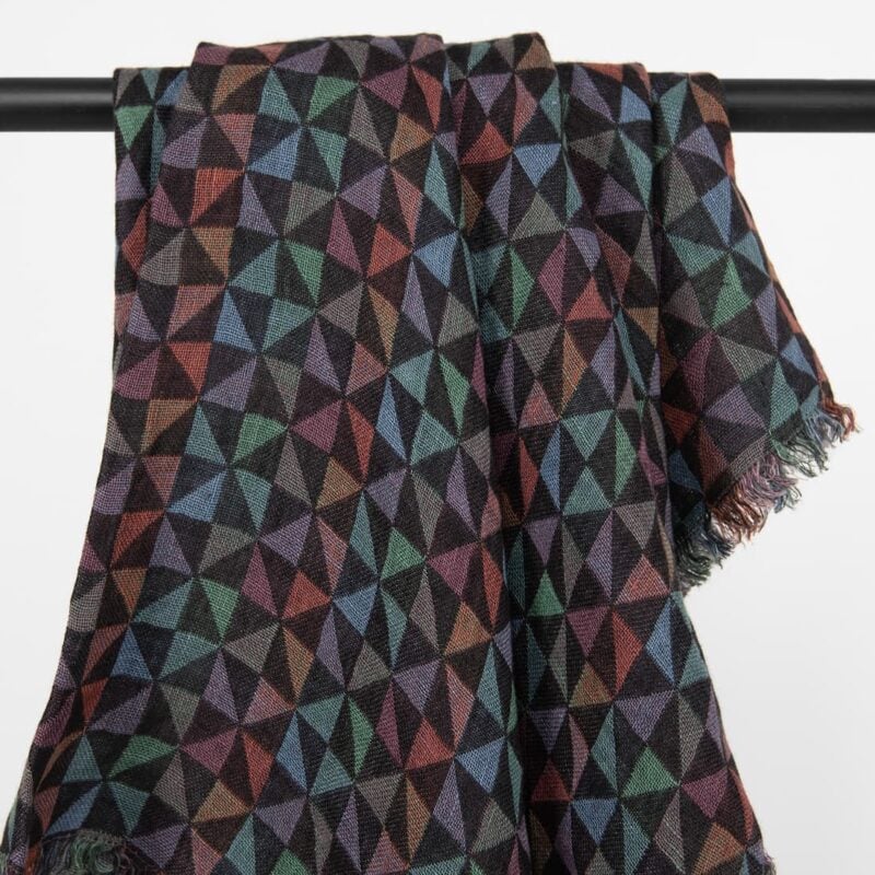 Multicolour linen scarf, geometric pattern