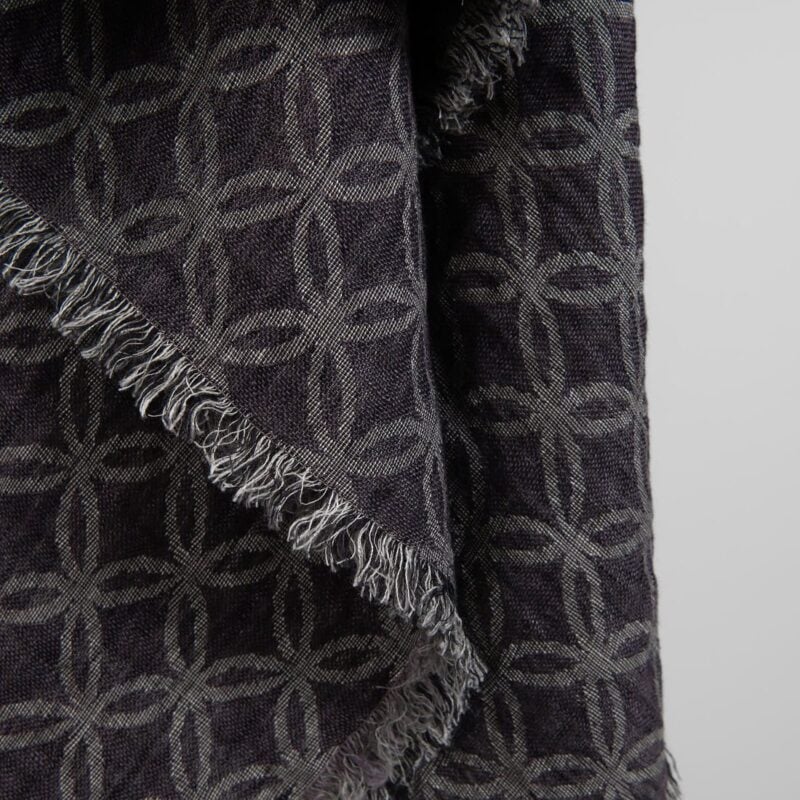 Violet black linen scarf, geometric pattern