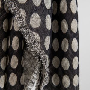 Natural and black linen scarf, with fringe