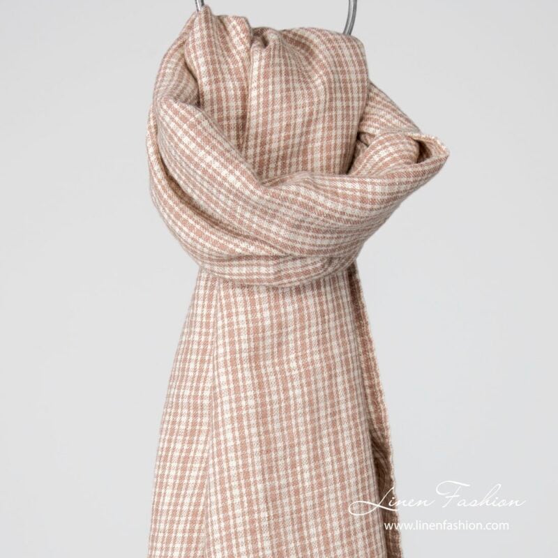 Linen wool shawl brown checks