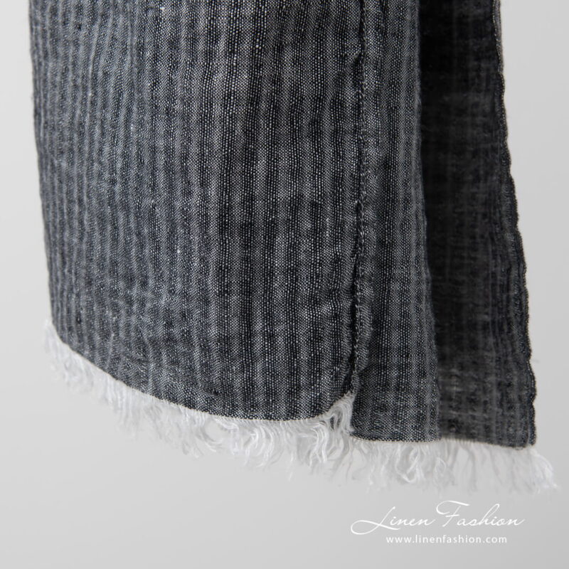 striped black shawl with fringes.