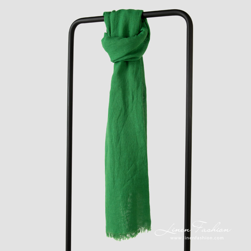 Linen cotton green shawl, washed.