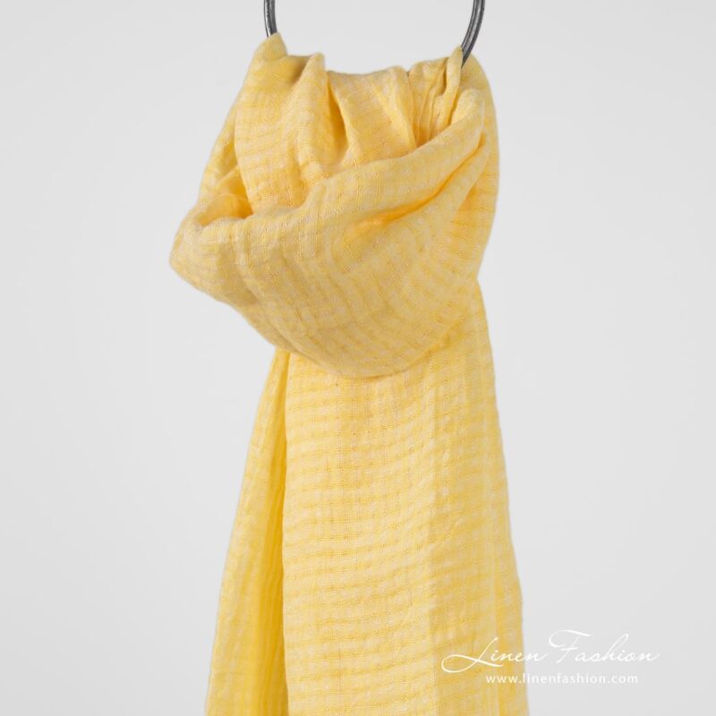 MARE yellow linen shawl in openweave checks