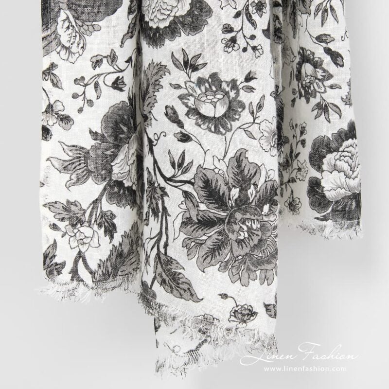 Black 100% linen shawl, GARDENIA.