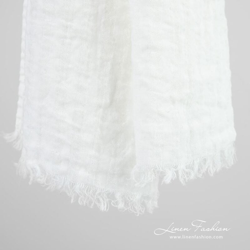 COPEN white linen shawl with fringes