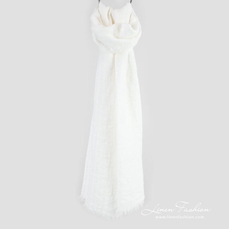 COPEN white linen shawl in openweave stripes