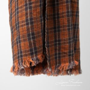 ZOLO Schal orange 9 Linen wool shawl in checks, with loose fringes