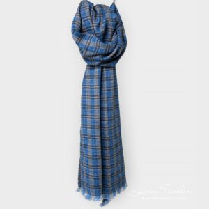 ZOLO Schal blau 7 Linen wool shawl in blue checks