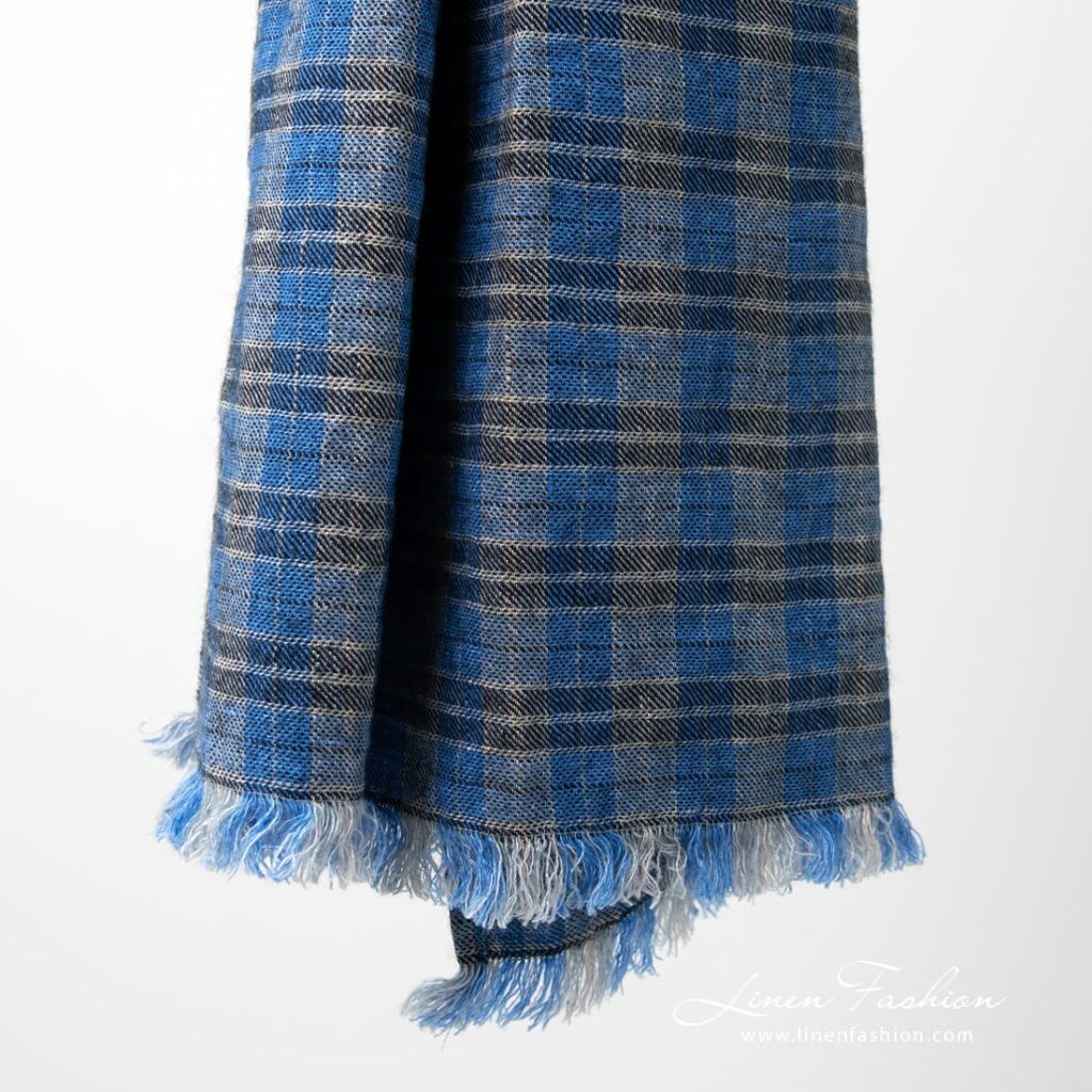 ZOLO Schal blau 3 Linen wool shawl with fringes